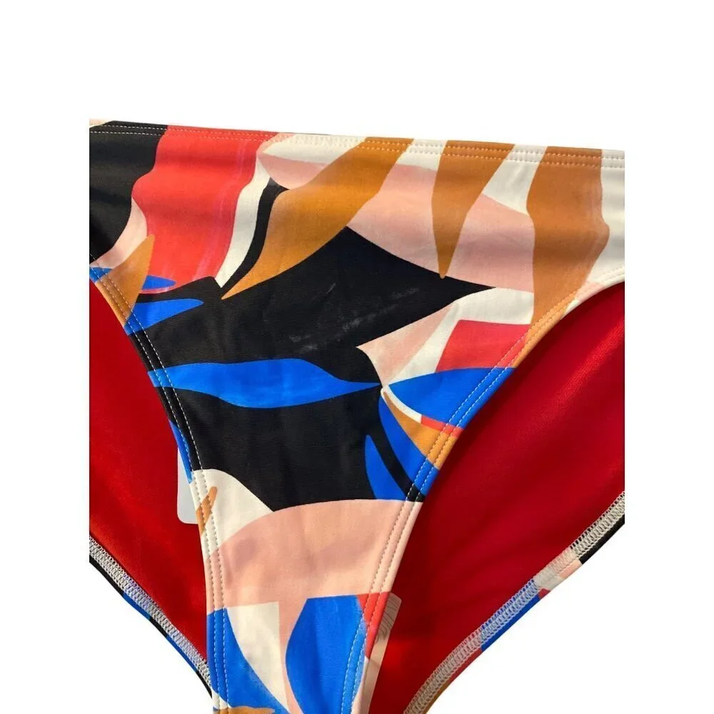 PrAna Atalia Bikini Bottoms Swim Bottoms Large Tropical print UPF 50+ side ties